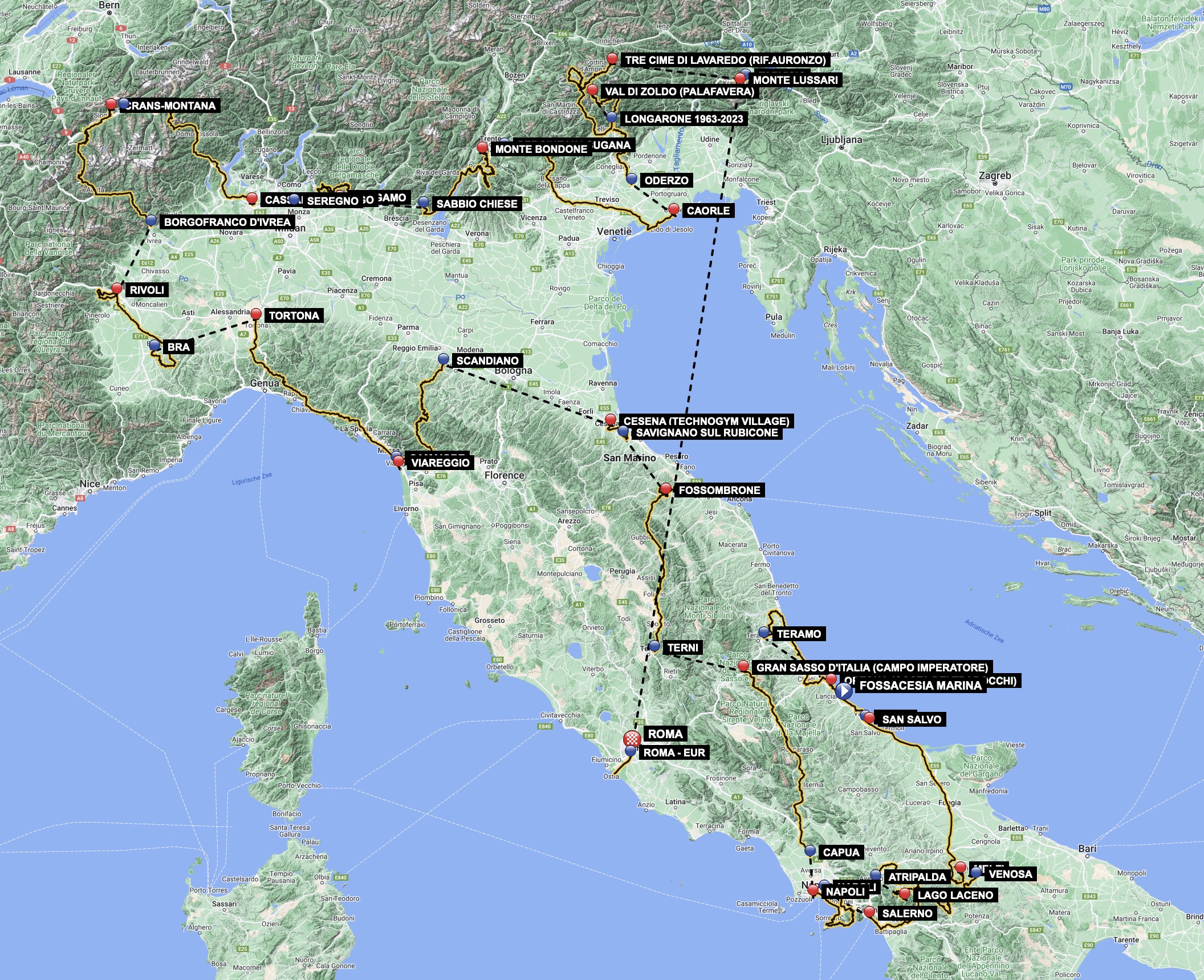 Mapa zvodu Giro dItalia 2023